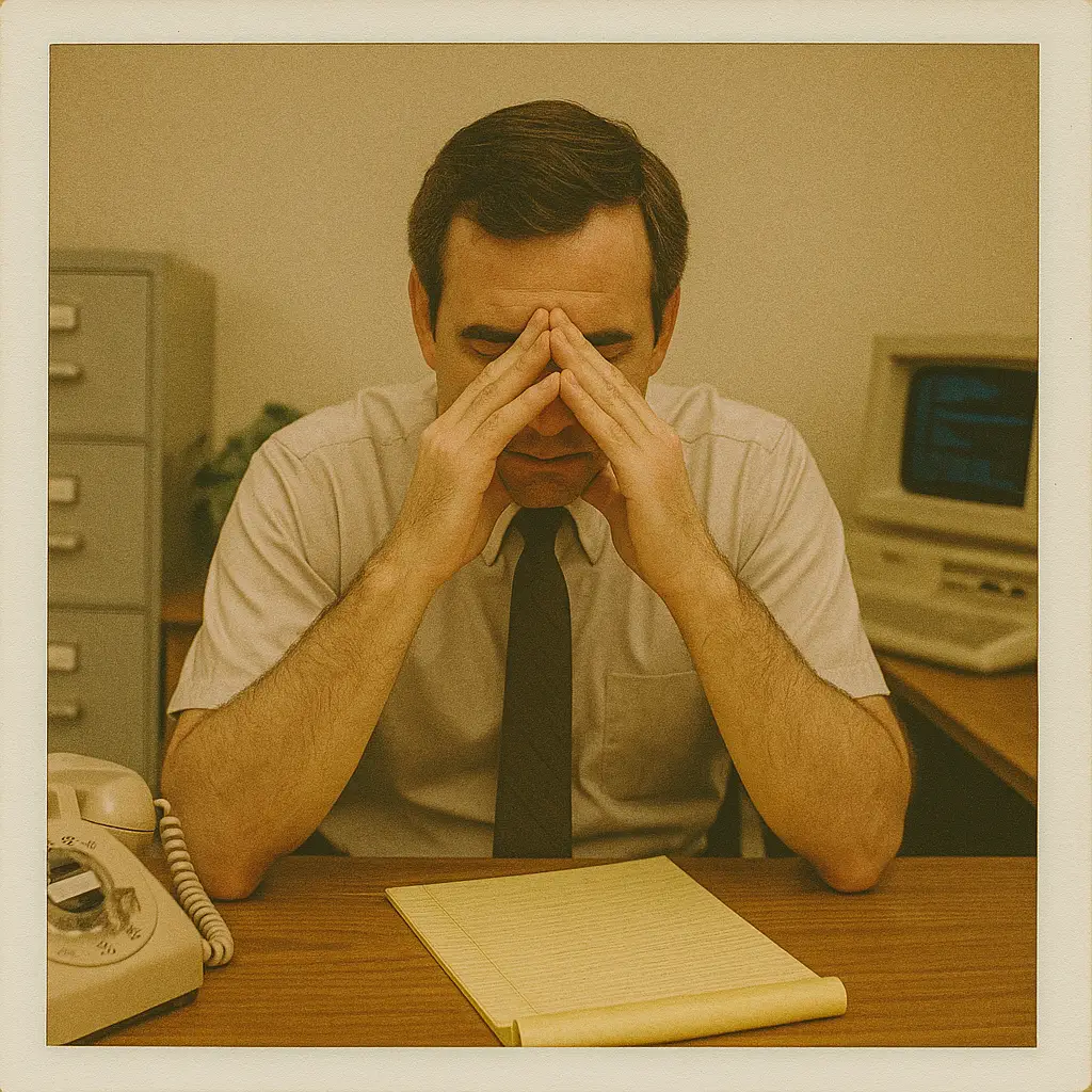 Frustrated person after a long zoom meeting