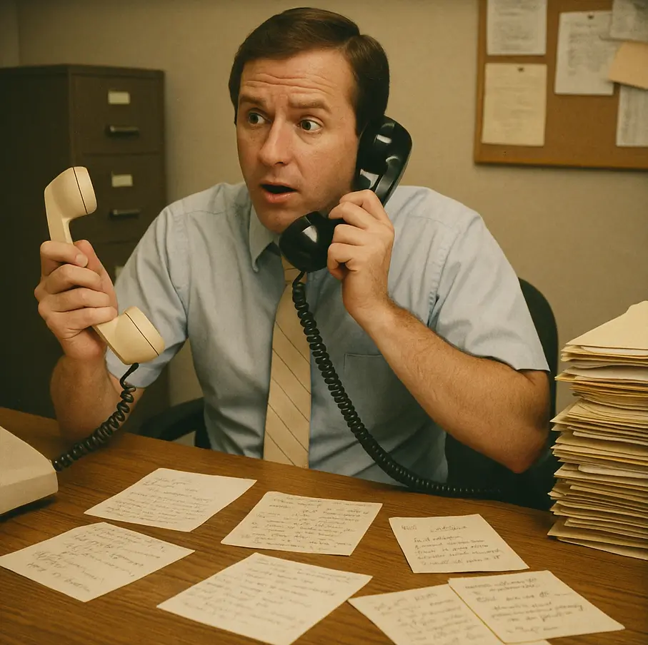 A person answering multiple phone calls