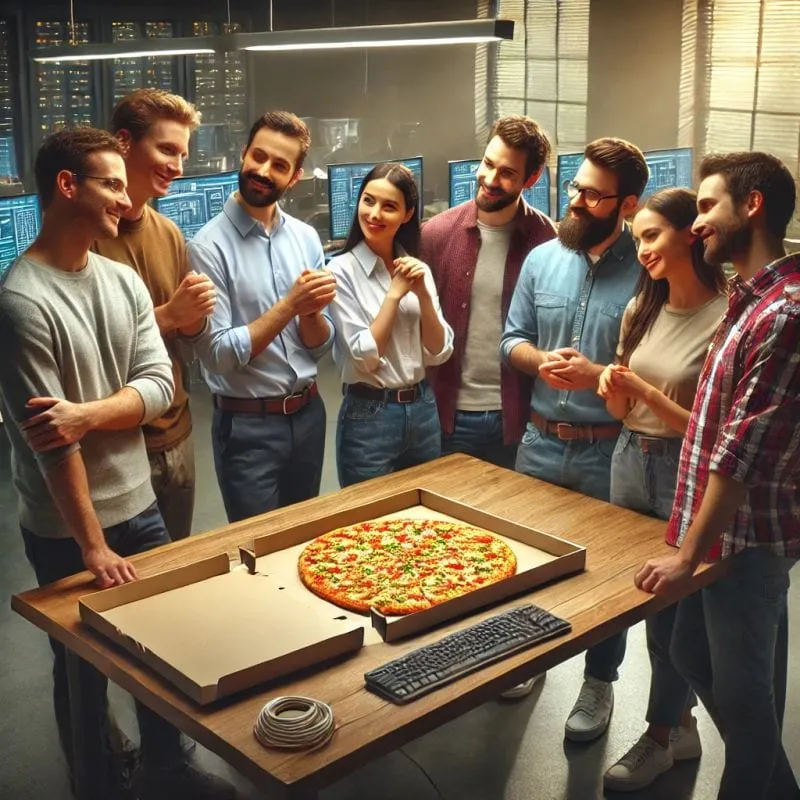 Employees at a Pizza Party