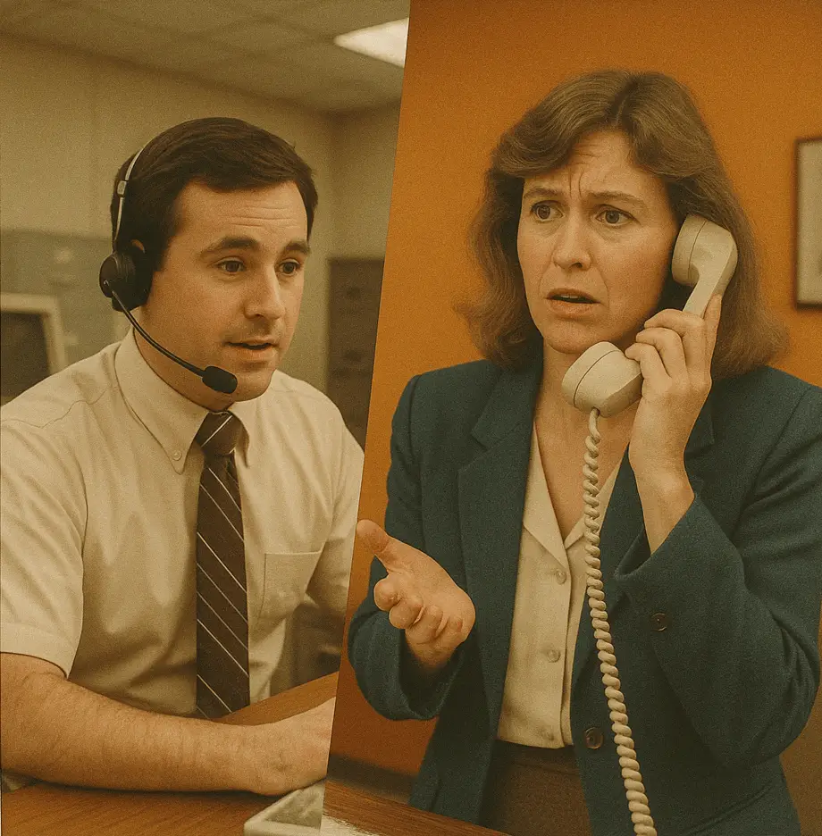 A customer service representative speaking to a client